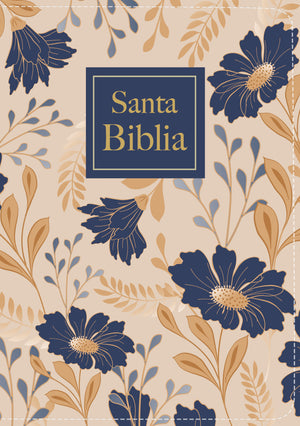 Biblia RVR 1960 Compacta Letra Grande 11 puntos Símil Piel Flores Azules con Cierre e Índice