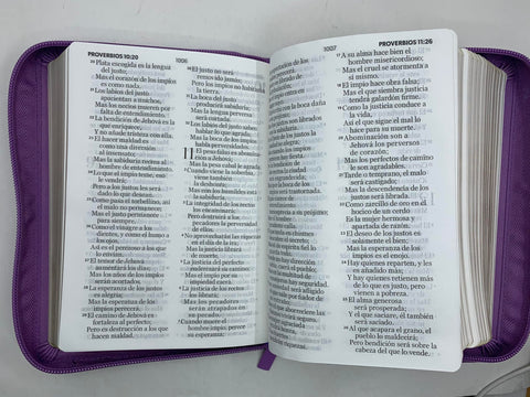 Image of Biblia RVR 1960 Compacta Letra Grande Lila Símil Piel con Cierre