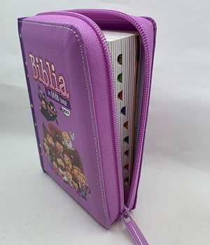 Biblia RVR 1960 para Niños Mi Gran Viaje Lila Símil Piel con Índice con Cierre