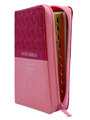 Biblia RVR 1960 Letra Grande Tamaño Manual Bifloral Rosa Símil Piel