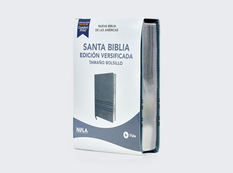 Image of Biblia NBLA Edición Versificada Tamaño Bolsillo Piel Gris Palabras de Jesús en Rojo Comfort Print