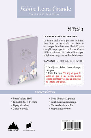 Image of Biblia RVR 1960 Letra Grande Tamaño Manual Símil Piel Lavanda