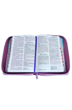 Biblia RVR 1960 Letra Grande Compacta 11 puntos Tricolor Azul Rosa Lila Símil Piel con Índice con Cierre