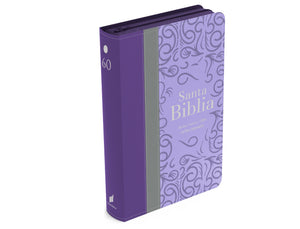 Biblia RVR 1960 Letra Grande Tamaño Manual Tricolor Púrpura Gris Lila con Cierre e Índice