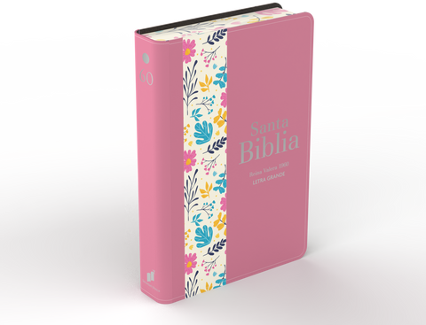 Image of Biblia RVR 1960 Letra Grande Tamaño Manual Símil Piel DuoTone Rosa Oscuro Flores