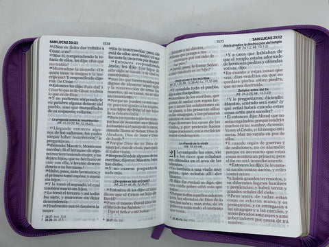 Image of Biblia RVR 1960 Compacta Letra Grande Lila Símil Piel con Cierre