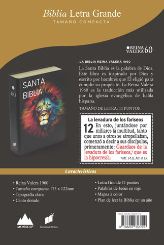 Image of Biblia RVR 1960 Compacta Letra Grande 11 puntos Símil Piel Negro León Colores