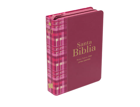 Image of Biblia RVR 1960 Compacta Letra Grande 11 puntos Símil Piel Cuadros Fucsia Oscuro con Cierre e Índice