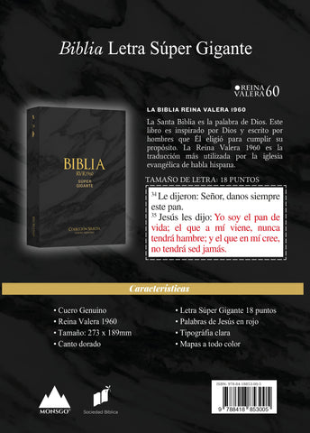 Image of Biblia RVR 1960 Letra Súper Gigante Cuero Genuino Negro con Índice