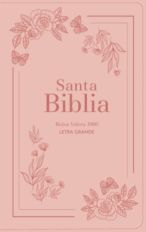 Biblia RVR 1960 Letra Grande Tamaño Manual Símil Piel Flores Rosa con Cierre e Índice
