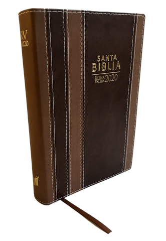 Image of Biblia RVR 2020 Letra Grande Marrón Tiras Símil Piel