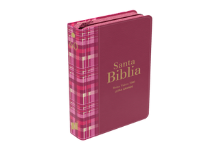 Biblia RVR 1960 Compacta Letra Grande 11 puntos Símil Piel Cuadros Fucsia Oscuro con Cierre e Índice