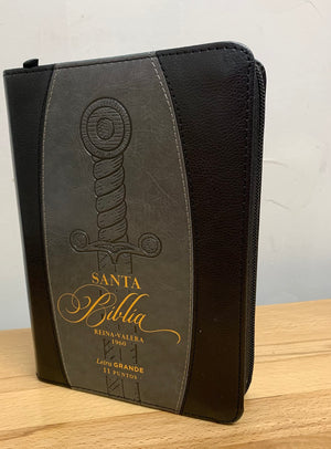 Biblia RVR 1960 Letra Grande Tamaño Manual Espada Negro Gris Símil Piel