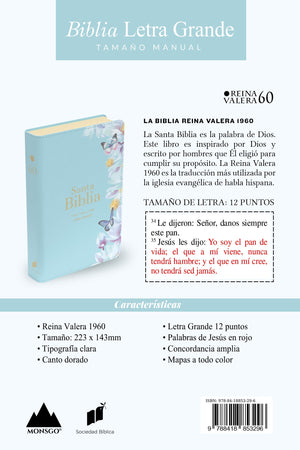 Biblia RVR 1960 Letra Grande Tamaño Manual Símil Piel Azul Claro