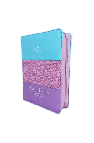 Biblia RVR 1960 Letra Grande Compacta 11 puntos Tricolor Azul Rosa Lila Símil Piel con Índice con Cierre