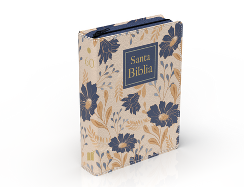 Image of Biblia RVR 1960 Compacta Letra Grande 11 puntos Símil Piel Flores Azules con Cierre e Índice