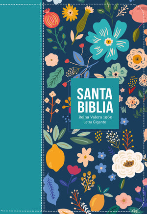 Biblia RVR 1960 Letra Gigante 14 puntos Símil Piel Verde Turquesa con Cierre e Índice