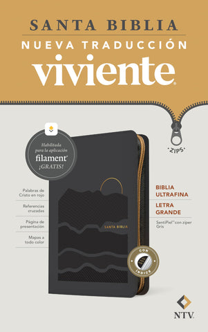 Image of Biblia NTV Ultrafina  Letra Grande con Filament Símil Piel Gris Índice Letra Roja Cierre