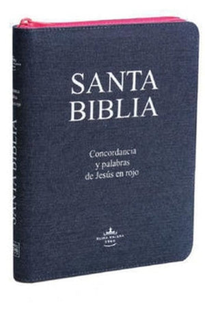 Biblia RVR 1960 Letra Grande Palabras de Jesús en Rojo con Concordancia Rvr084Clgipjrjztia Tapa Jeans Acolchada Azul Oscuro Cierre Rosa Canto Rosa con Índice