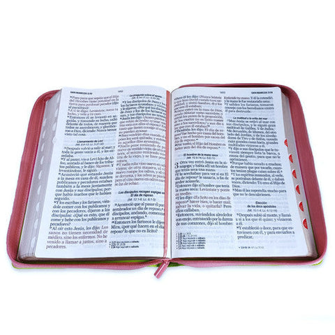 Image of Biblia Letra Súper Gigante Símil Piel Tricolor Rosa Fucsia Lima