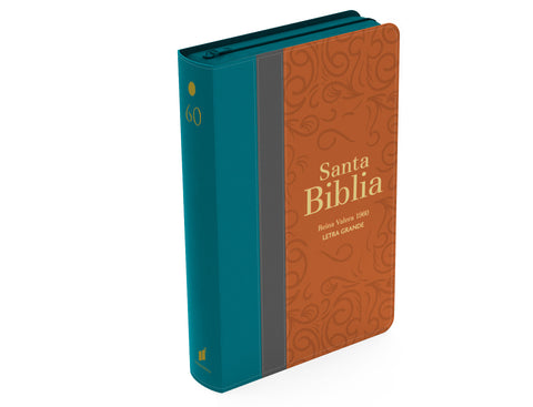 Image of Biblia RVR 1960 Letra Grande Tamaño Manual Tricolor Cian Oscuro Gris Marrón con Cierre e Índice