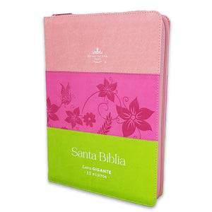 Biblia RVR 1960 Letra Gigante Tricolor Rosa Fucsia Lima Símil Piel con Índice con Cierre