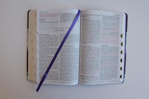 Image of Biblia RVR1960 Tapa Dura y tela morada con flores tamaño manual con índice / Spanish Bible RVR 1960, Hardcover, Purple Cloth with Flowers, Handy Size