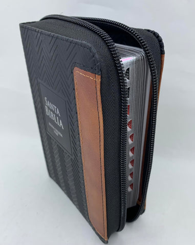 Image of Biblia RVR 1960 Bolsillo Símil Piel Geométrico Negro Café con Índice