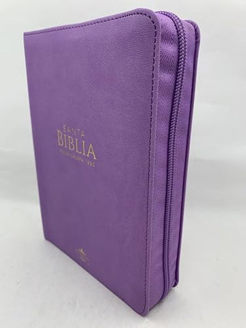 Image of Biblia RVR 1960 Compacta Letra Grande Lila Símil Piel con Cierre