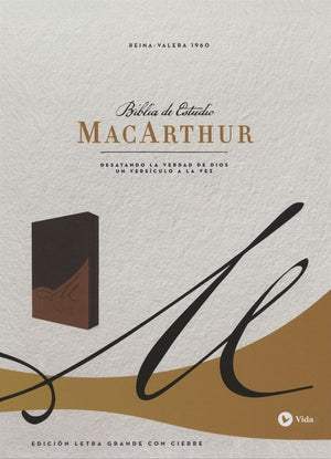 Biblia RVR 1960 de Estudio Macarthur Letra Grande Leathersoft Café con Índice con Cierre