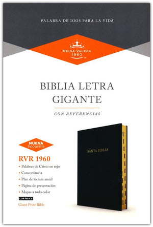 Biblia RVR 1960 Letra Gigante Negro Símil Piel con Índice