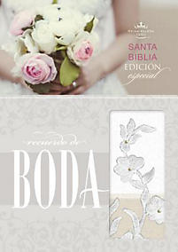 Biblia RVR 1960 Recuerdo de Boda Blanco Lino Encaje Símil Piel