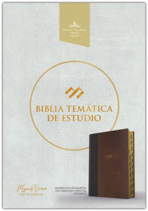 Biblia RVR 1960 de Estudio Temática Miguel Nuñez Piel Marrón Oscuro Marrón con Índice