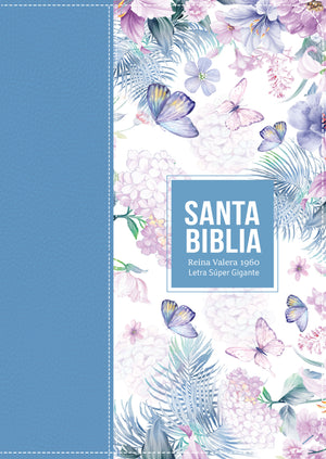 Biblia RVR 1960 Letra Súper Gigante Símil Piel Mariposas Azul Acero Claro