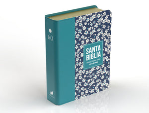 Biblia RVR 1960 Compacta Símil Piel Flores Azul Verde