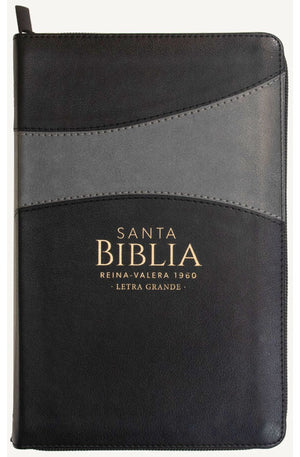 Biblia RVR 1960 Letra Grande Tamaño Manual Símil Piel Duotone Negro Gris con Índice con Cierre