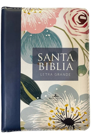 Biblia RVR 1960 Letra Grande Compacta 11 puntos Azul Flores Símil Piel con Índice con Cierre