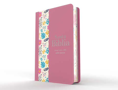 Image of Biblia RVR 1960 Letra Grande Tamaño Manual Símil Piel DuoTone Rosa Oscuro Flores
