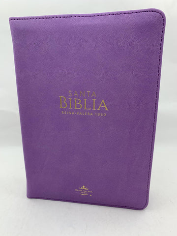 Image of Biblia RVR 1960 Compacta Letra Grande Lila Símil Piel con Cierre