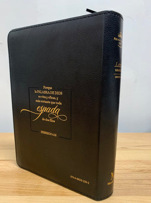 Biblia RVR 1960 Letra Grande Tamaño Manual Espada Negro Gris Símil Piel