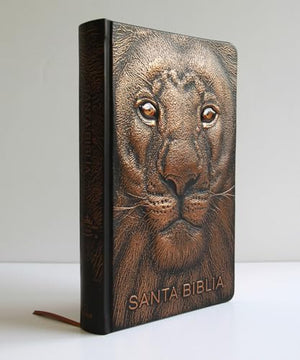 Biblia RVR 1960 Letra Grande Tamaño Manual León de Juda 3D Bronce Símil Piel