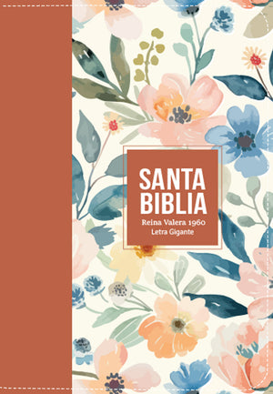 Biblia RVR 1960 Letra Gigante 14 puntos Símil Piel Flores Terracota