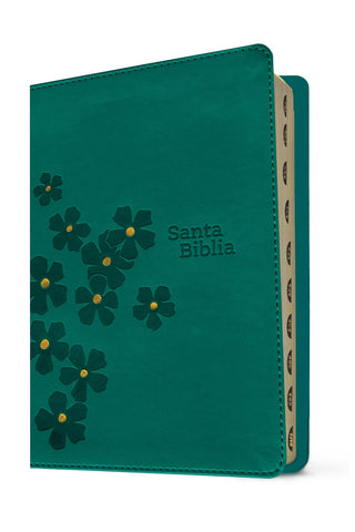 Image of Biblia NTV Compacta Letra Gigante con Filament Símil Piel Turquesa Floral Índice Letra Roja