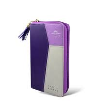 Image of Biblia RVR 1960 Chequera Lila  Gris Símil Piel con Índice y Cierre