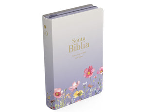 Biblia RVR 1960 Letra Gigante 14 puntos Símil Piel Lila Flores con Cierre e Índice