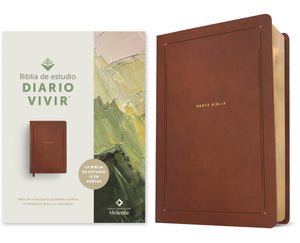 Biblia NTV de Estudio del Diario Vivir  Símil Piel Café Letra Roja
