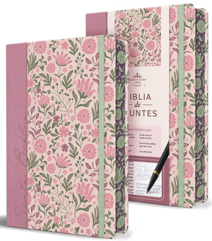 Biblia RVR 1960 de Apuntes Tapa Dura Rosada con Flores