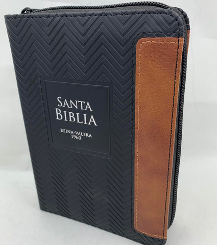 Image of Biblia RVR 1960 Bolsillo Símil Piel Geométrico Negro Café con Índice