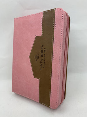 Biblia RVR 1960 Bolsillo Rosa Café Símil Piel con Índice y Cierre