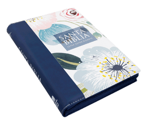 Biblia RVR 1960 Letra Súper Gigante Azul Flores Símil Piel con Índice y Cierre